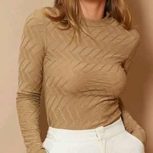 Solid Mock Neck Textured Tee